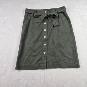 Talbots Women's Green Skirt Size‎ 4 Twill Button Front Tie Waist